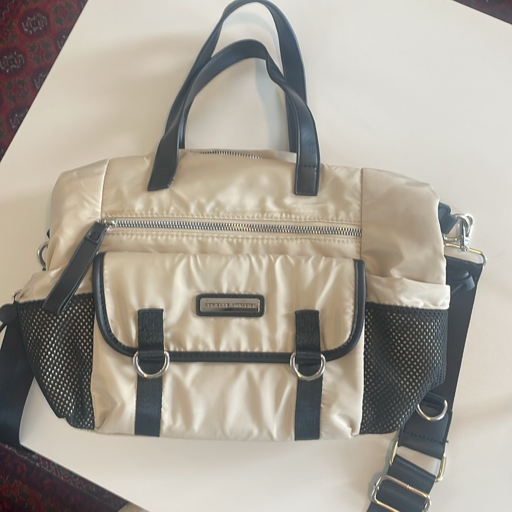 Adrienne Vittadini Beige Nylon Satchel Backpack Convertible Bag with Coin Pouch - Picture 14 of 17